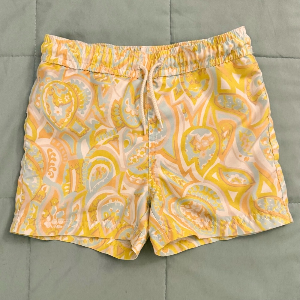 Janie and Jack Yellow, Orange and Blue Patterned Kids Swim Trunks